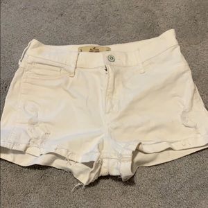 High rise white denim shorts